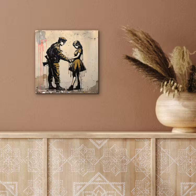Aluminium schilderij - Soldaat - Meisje - Bruin - Graffiti — 5