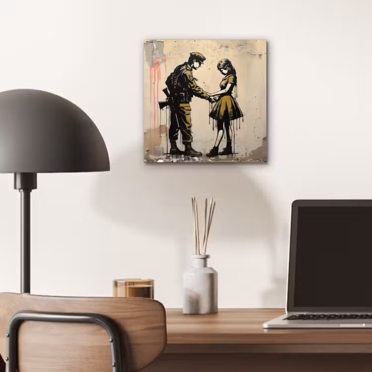 Aluminium schilderij - Soldaat - Meisje - Bruin - Graffiti — 6