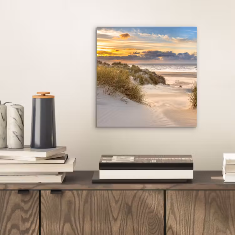 Aluminium schilderij - Strand - Duin - Gras - Zonsondergang - Zee — 2