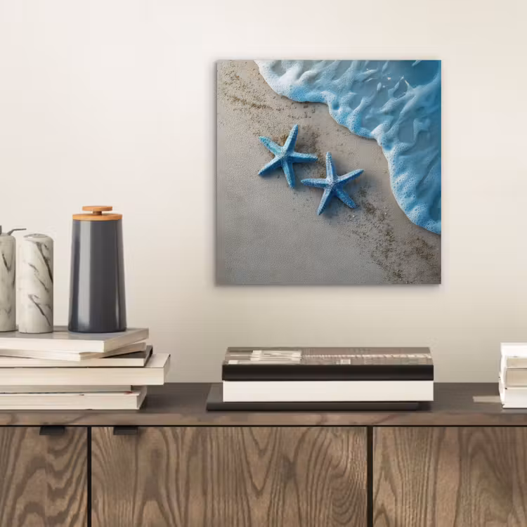 Aluminium schilderij - Zeesterren - Zand - Zee - Blauw — 2