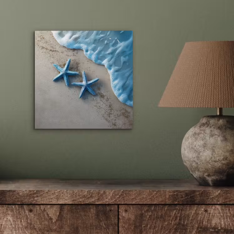 Aluminium schilderij - Zeesterren - Zand - Zee - Blauw — 3