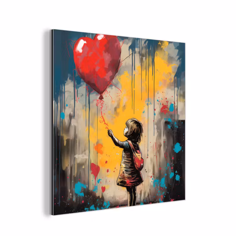 Aluminium schilderij - Meisje - Ballon - Hart - Graffiti — 1