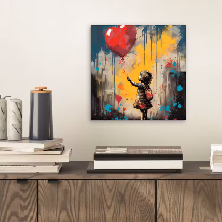 Aluminium schilderij - Meisje - Ballon - Hart - Graffiti — 2