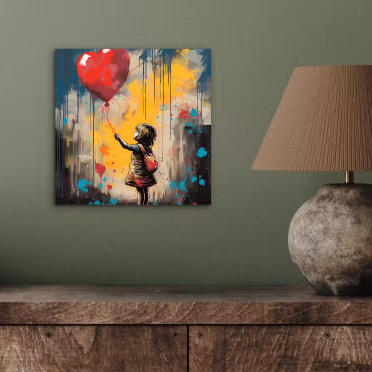 Aluminium schilderij - Meisje - Ballon - Hart - Graffiti — 3