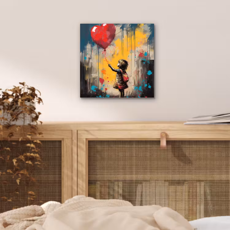 Aluminium schilderij - Meisje - Ballon - Hart - Graffiti — 4