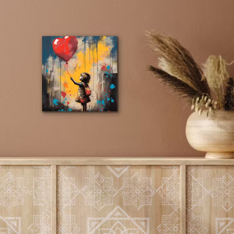 Aluminium schilderij - Meisje - Ballon - Hart - Graffiti — 5