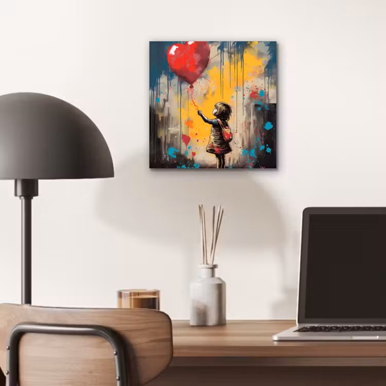 Aluminium schilderij - Meisje - Ballon - Hart - Graffiti — 6