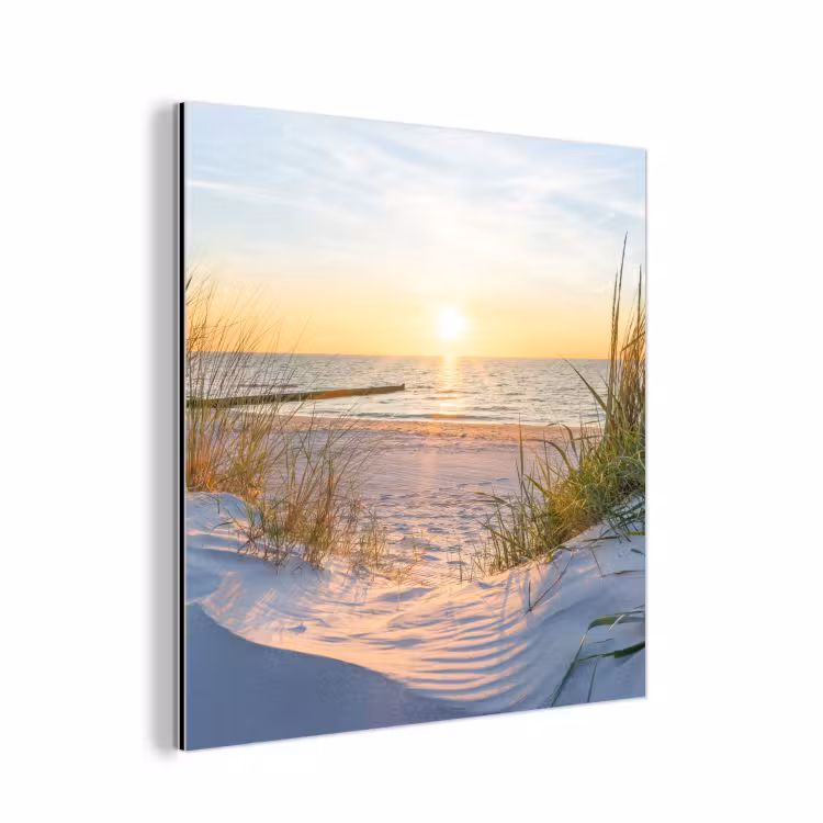 Aluminium schilderij - Strand - Zon - Duin - Gras - Zand - Horizon — 1