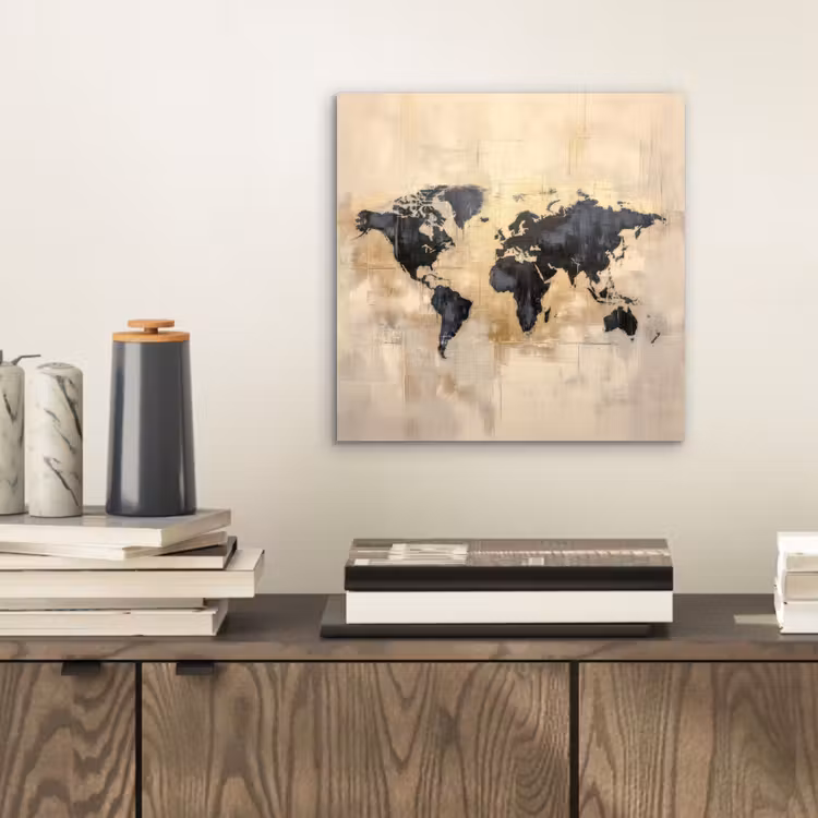 Aluminium schilderij - Wereldkaart - Goud - Zwart - Abstract — 2