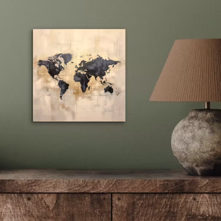 Aluminium schilderij - Wereldkaart - Goud - Zwart - Abstract — 3