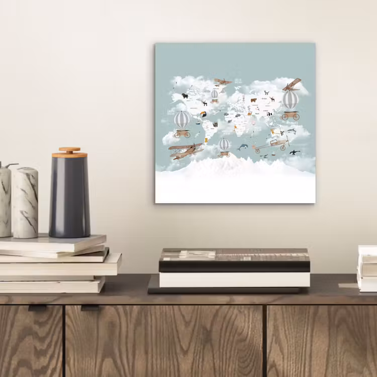 Aluminium schilderij - Wereldkaart - Kind - Vliegtuig — 2