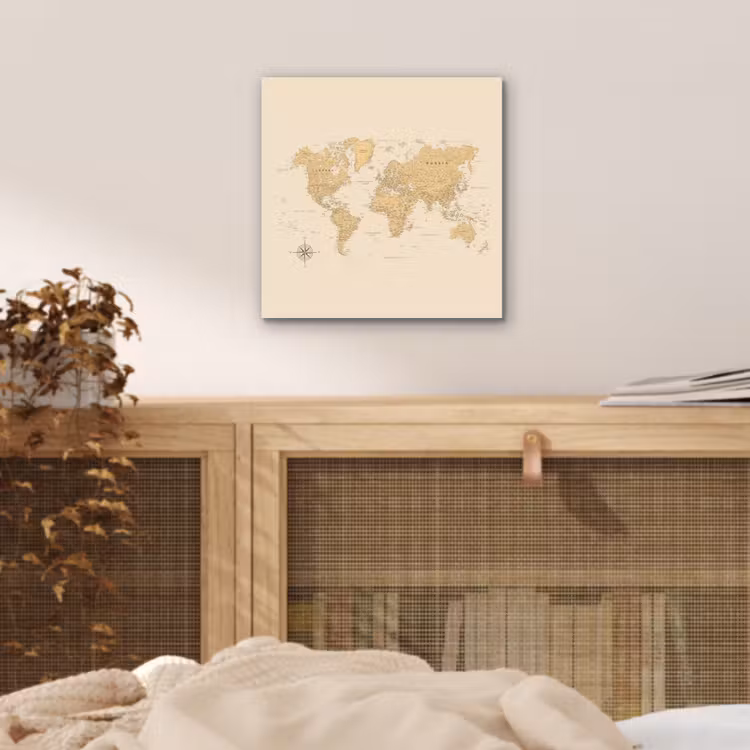 Aluminium schilderij - Wereldkaart - Realistisch - Beige — 4