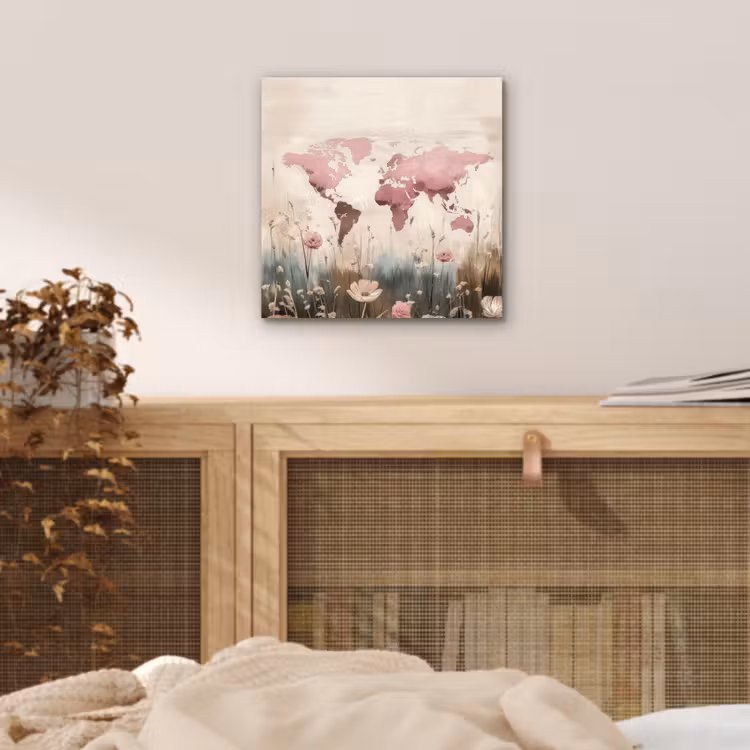 Aluminium schilderij - Wereldkaart - Roze - Bloemen — 4