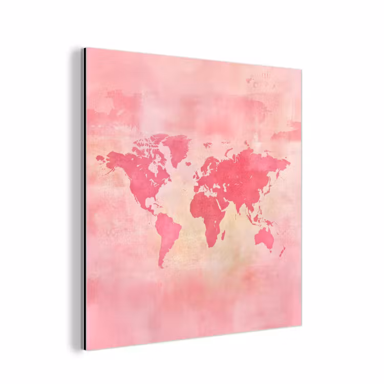 Aluminium schilderij - Wereldkaart - Roze - Vaag — 1