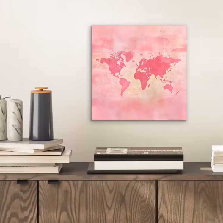 Aluminium schilderij - Wereldkaart - Roze - Vaag — 2