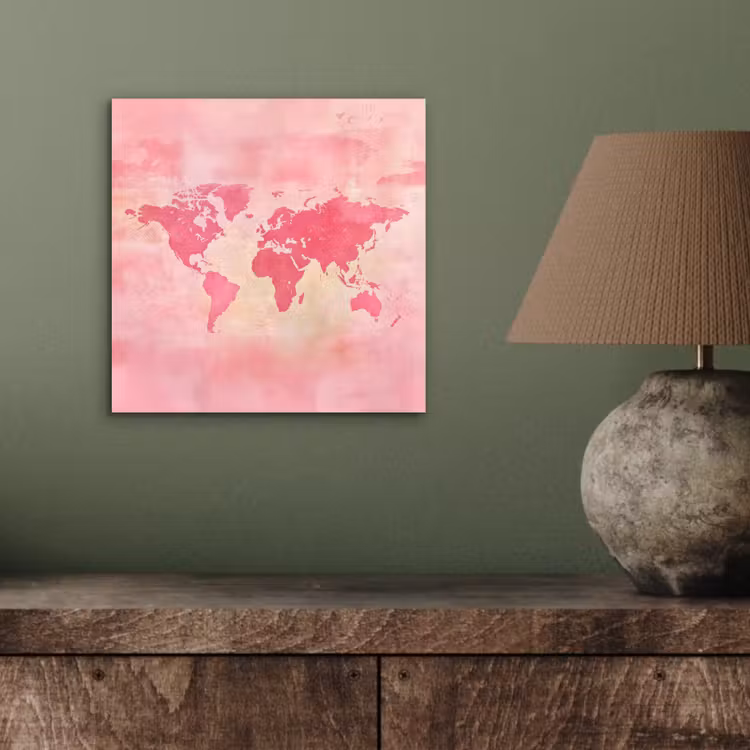 Aluminium schilderij - Wereldkaart - Roze - Vaag — 3
