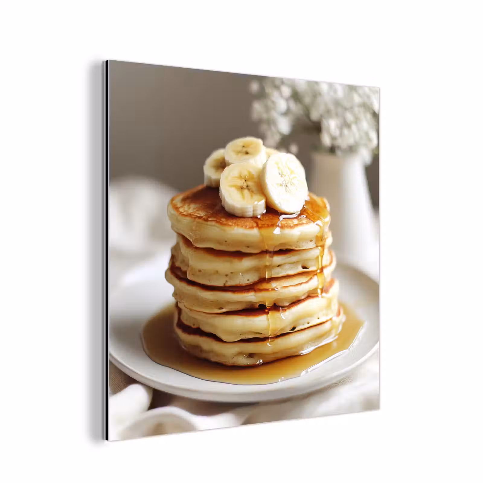 Aluminium schilderij - Pannenkoeken - Banaan - Siroop - Wit - Beige — 1