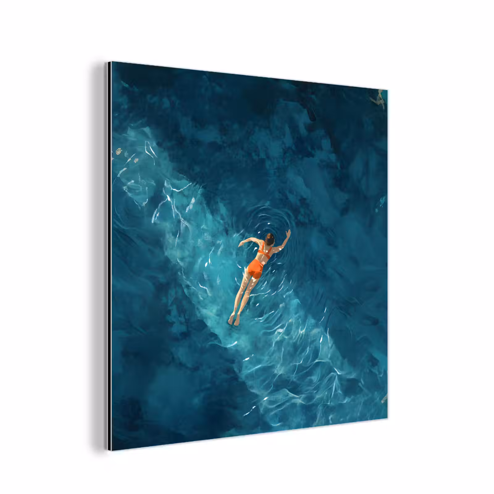 Aluminium schilderij - Vrouw - Water - Bikini - Oranje — 1