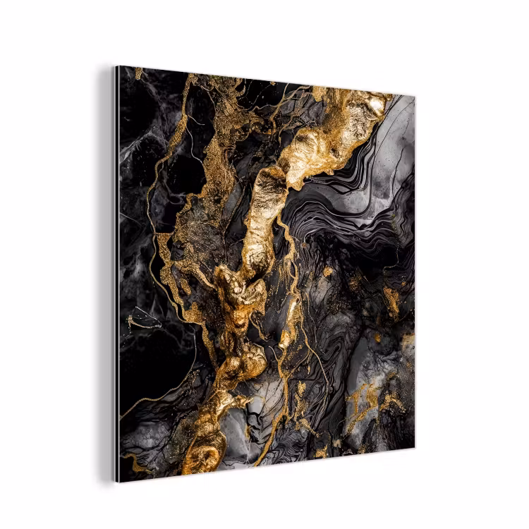 Aluminium schilderij - Marmer - Zwart - Goud - Abstract — 1
