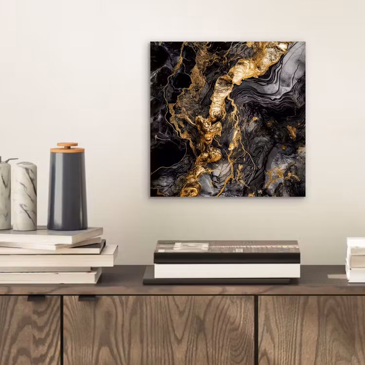 Aluminium schilderij - Marmer - Zwart - Goud - Abstract — 2