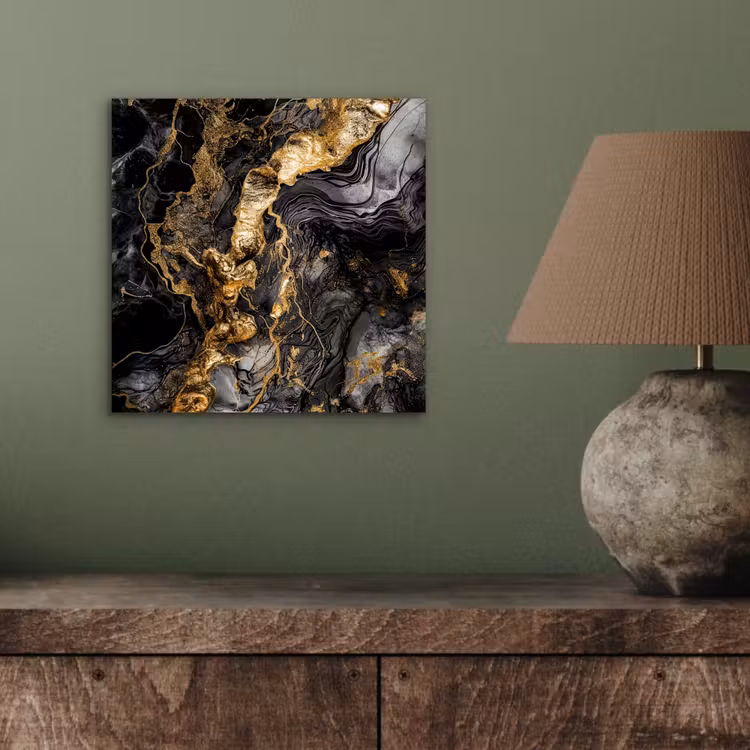 Aluminium schilderij - Marmer - Zwart - Goud - Abstract — 3
