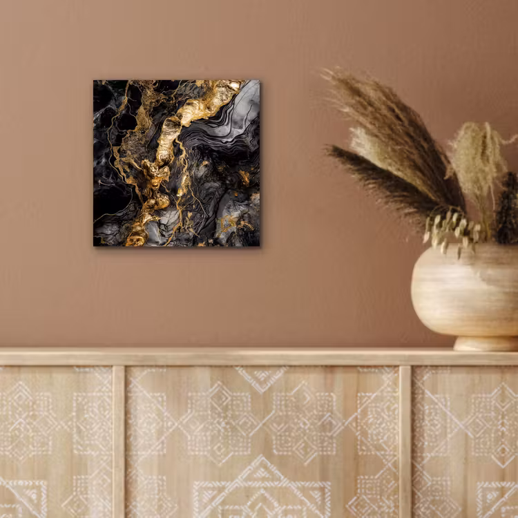 Aluminium schilderij - Marmer - Zwart - Goud - Abstract — 5