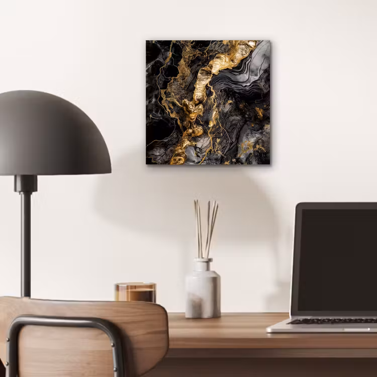 Aluminium schilderij - Marmer - Zwart - Goud - Abstract — 6