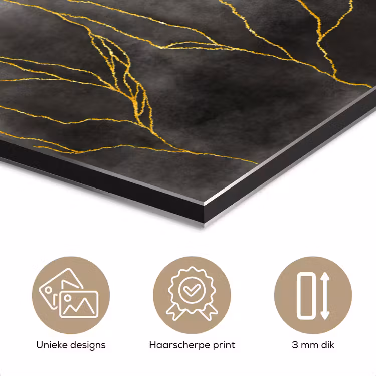 Aluminium schilderij - Marmer - Zwart - Goud - Luxe - Marmerlook — 7