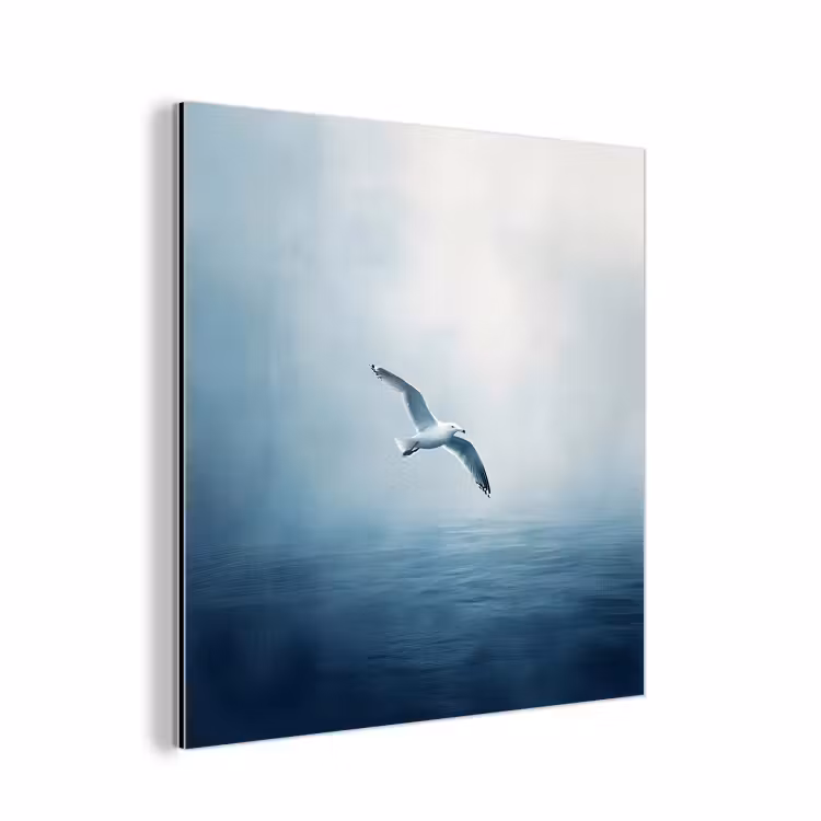 Aluminium schilderij - Meeuw - Wit - Zee - Mistig — 1