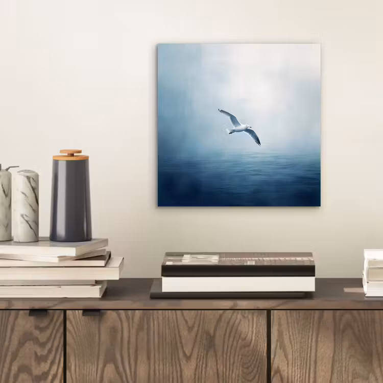 Aluminium schilderij - Meeuw - Wit - Zee - Mistig — 2