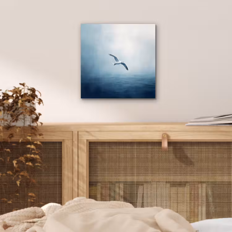 Aluminium schilderij - Meeuw - Wit - Zee - Mistig — 4
