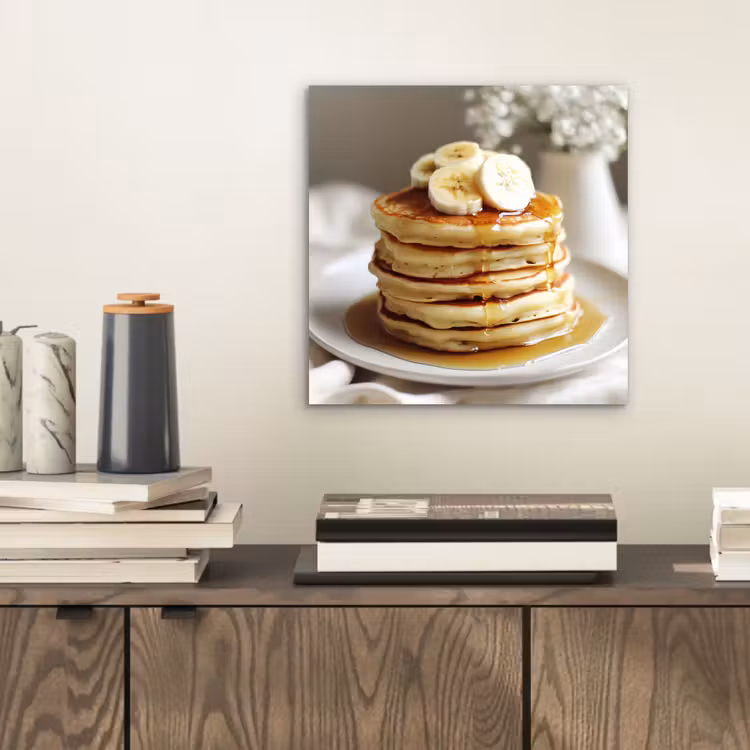 Aluminium schilderij - Pannenkoeken - Banaan - Siroop - Wit - Beige — 2