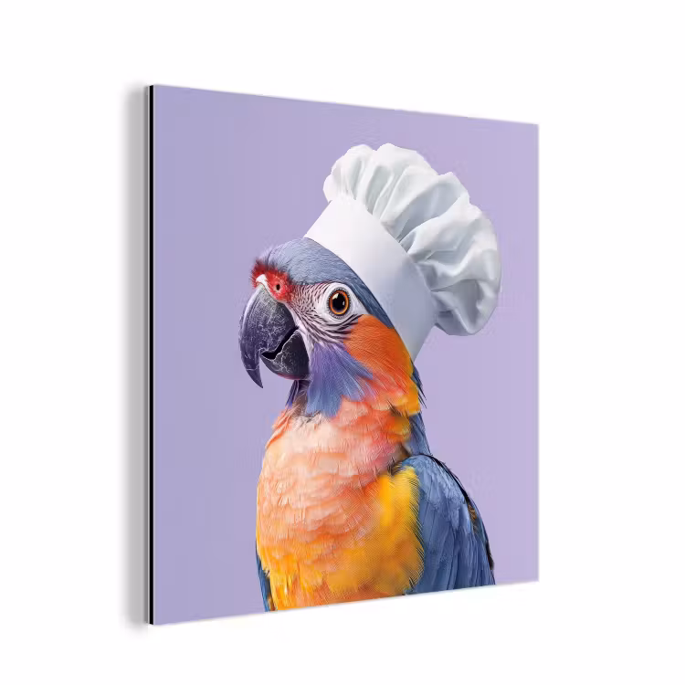 Aluminium schilderij - Papegaai - Koksmuts - Paars - Cute — 1