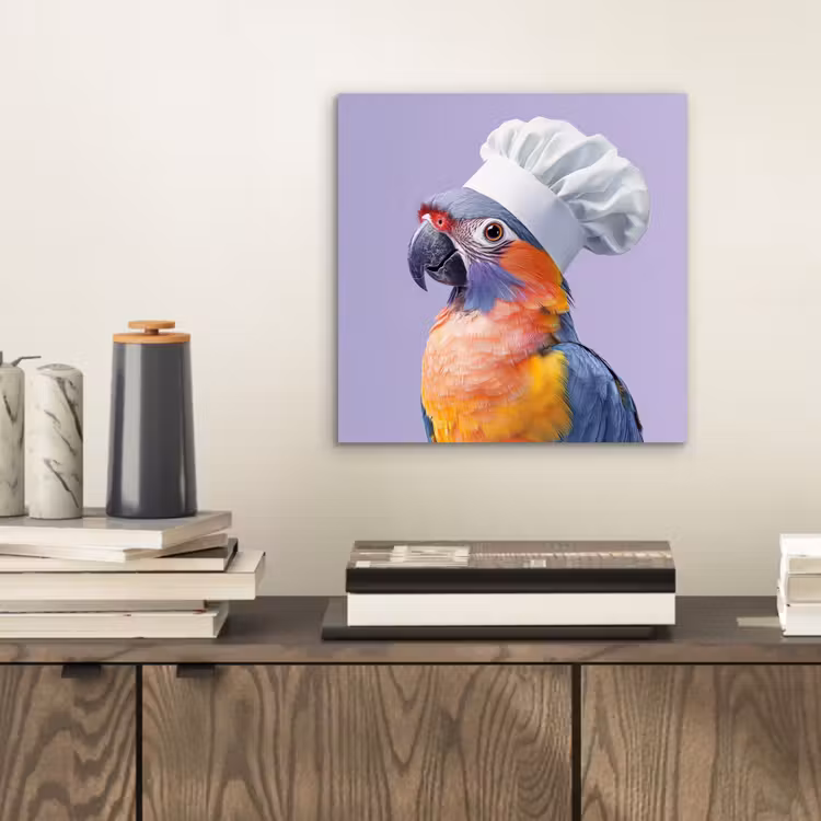 Aluminium schilderij - Papegaai - Koksmuts - Paars - Cute — 2