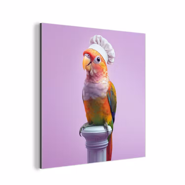 Aluminium schilderij - Papegaai - Koksmuts - Pilaar - Vogel — 1