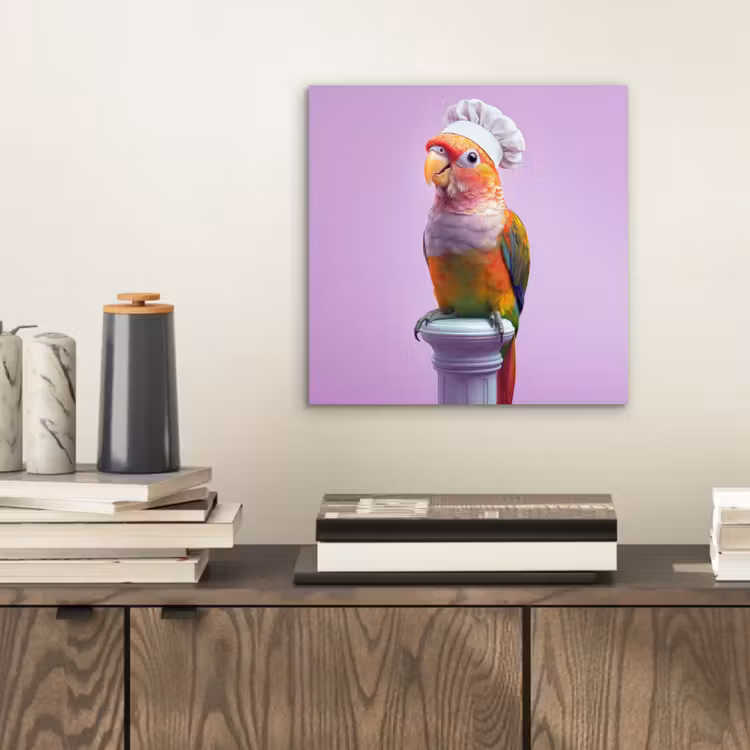 Aluminium schilderij - Papegaai - Koksmuts - Pilaar - Vogel — 2