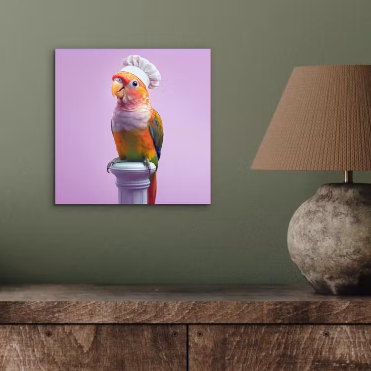Aluminium schilderij - Papegaai - Koksmuts - Pilaar - Vogel — 3