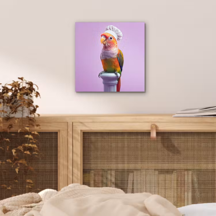 Aluminium schilderij - Papegaai - Koksmuts - Pilaar - Vogel — 4