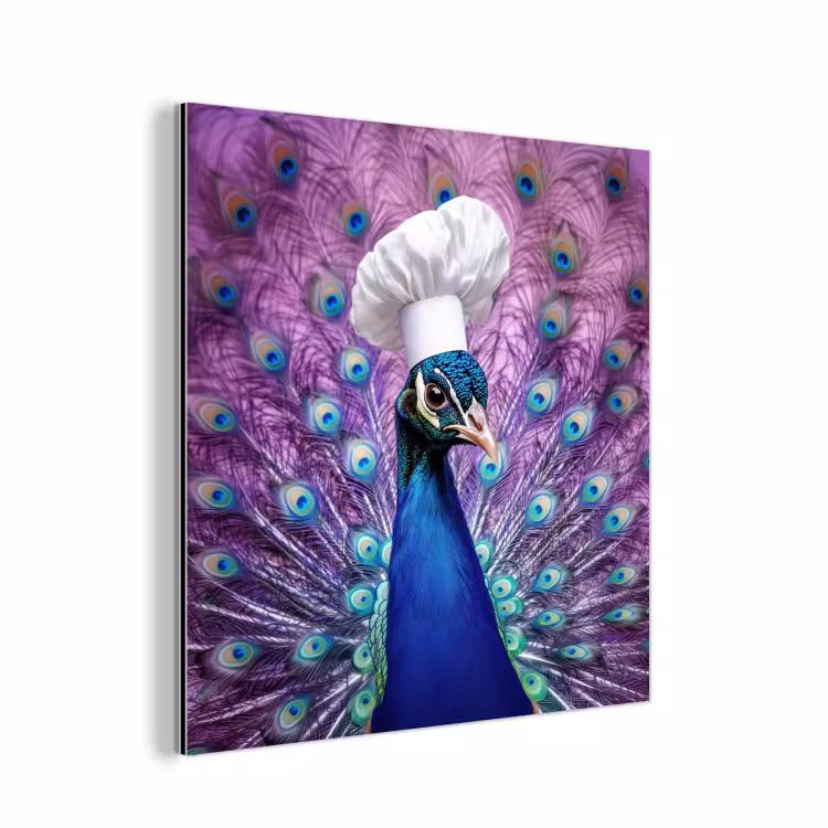 Aluminium schilderij - Pauw - Koksmuts - Cool - Paars — 1