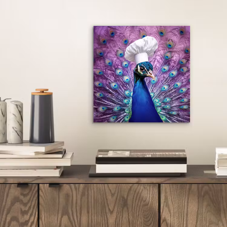 Aluminium schilderij - Pauw - Koksmuts - Cool - Paars — 2