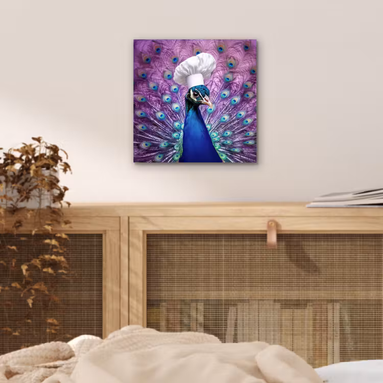 Aluminium schilderij - Pauw - Koksmuts - Cool - Paars — 4