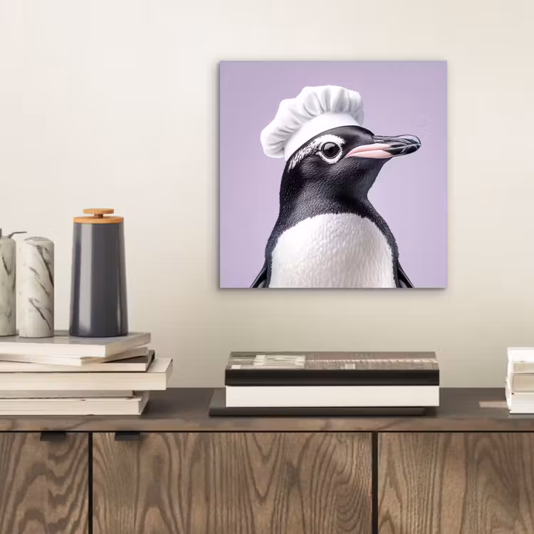 Aluminium schilderij - Pinguïn - Koksmuts - Lief - Paars — 2