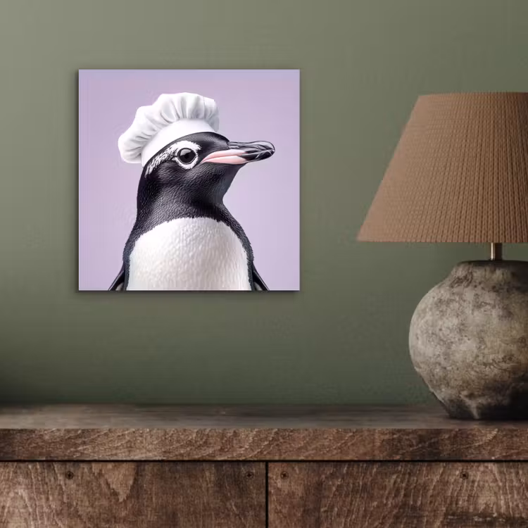 Aluminium schilderij - Pinguïn - Koksmuts - Lief - Paars — 3