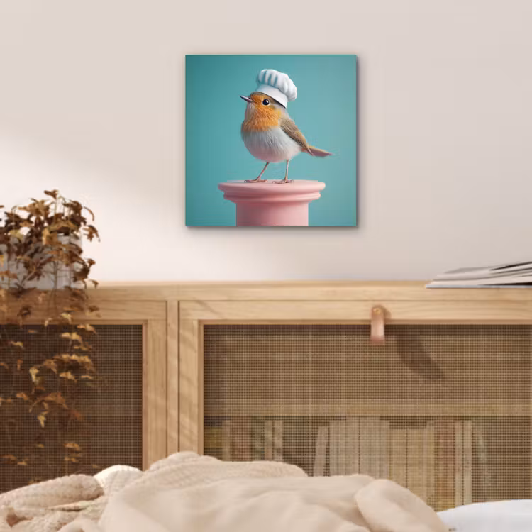 Aluminium schilderij - Roodborstje - Vogel - Koksmuts - Sokkel — 4