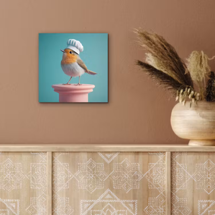 Aluminium schilderij - Roodborstje - Vogel - Koksmuts - Sokkel — 5