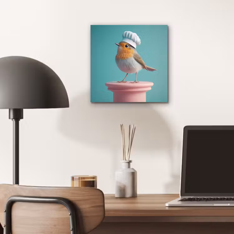 Aluminium schilderij - Roodborstje - Vogel - Koksmuts - Sokkel — 6