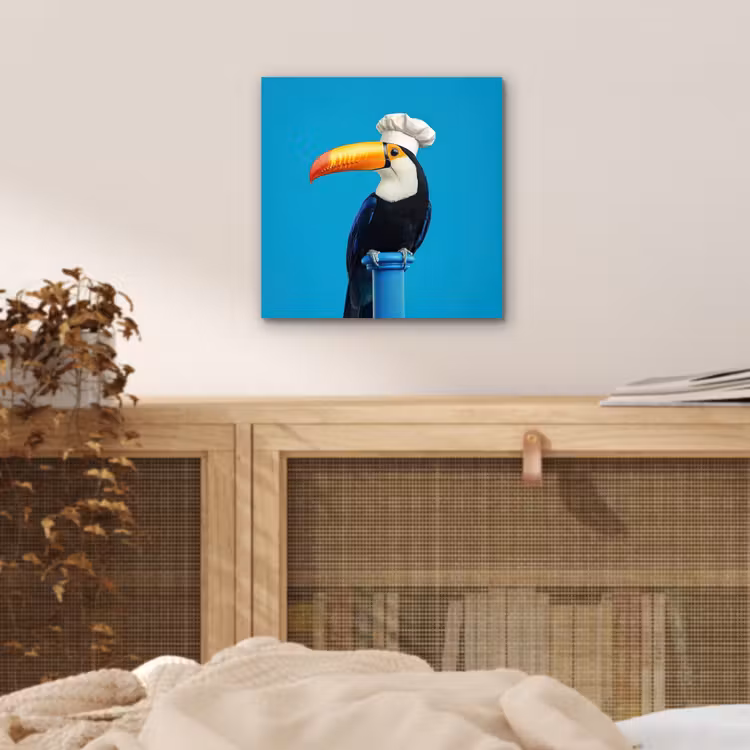 Aluminium schilderij - Tucan - Sokkel - Vogel - Koksmuts — 4