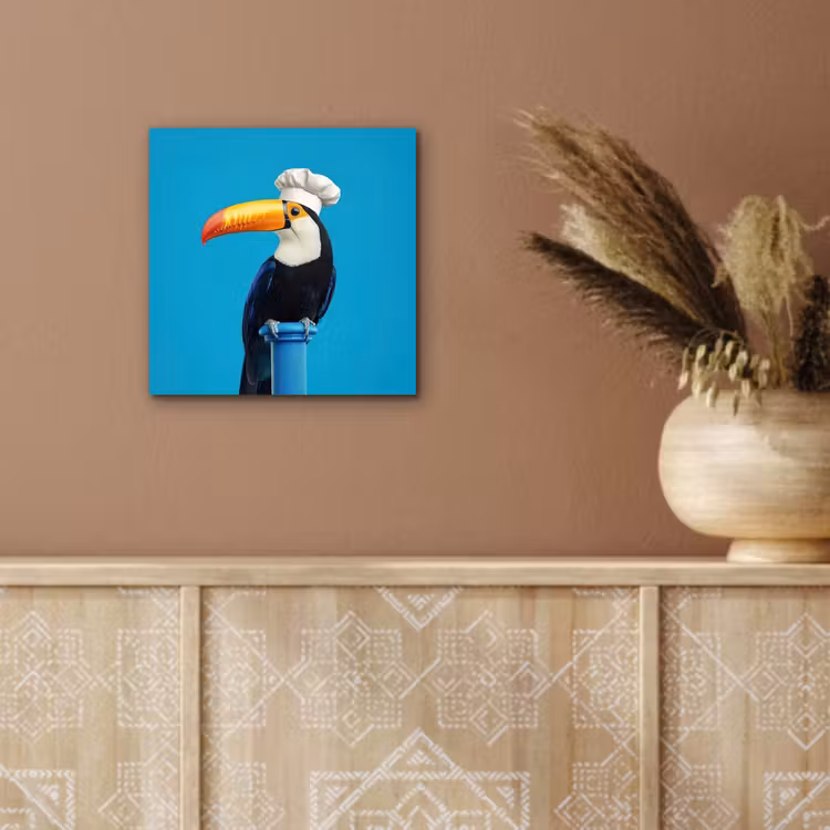 Aluminium schilderij - Tucan - Sokkel - Vogel - Koksmuts — 5