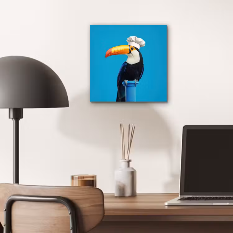 Aluminium schilderij - Tucan - Sokkel - Vogel - Koksmuts — 6