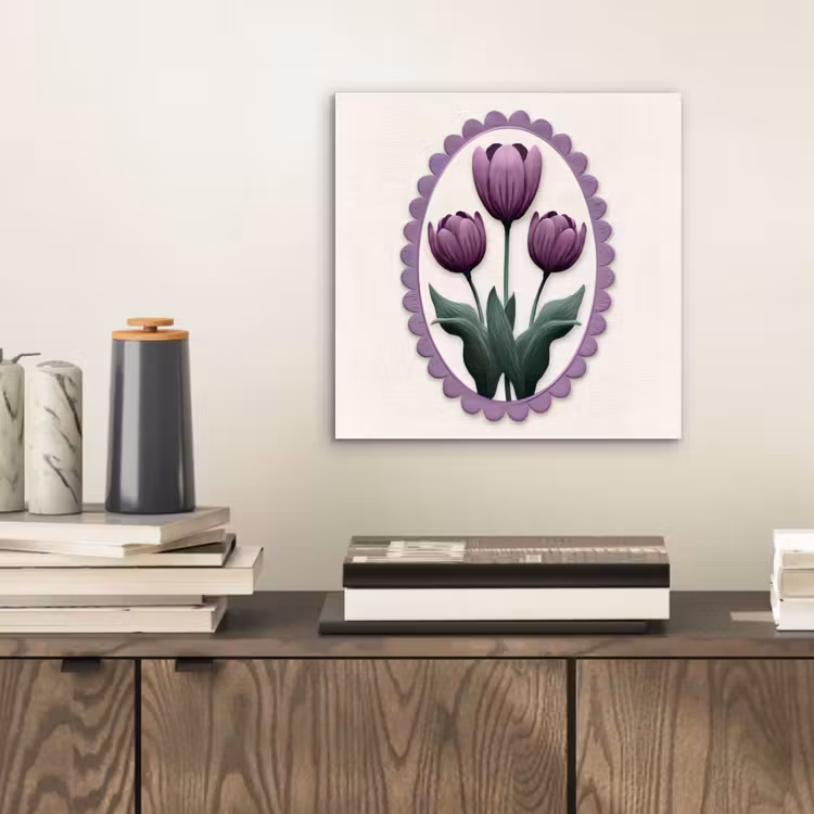 Aluminium schilderij - Tulpen - Paars - Lijst - Bladeren — 2